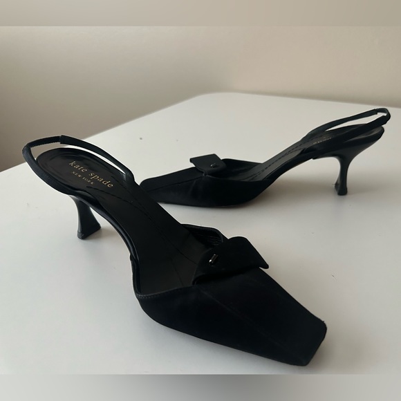 Kate Spade Satin Semi Bow Square Pointed Toe Crystal Sling Back Kitten Heels 6 - Picture 5 of 6